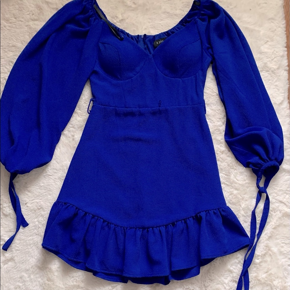 Blue Ruffle Fitted Dress
